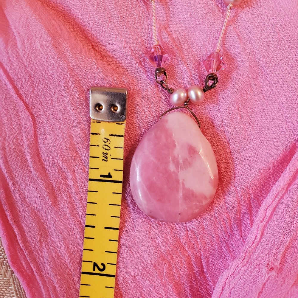 Handmade Rose-quartz Tri-tier Necklace 925 - Picture 12 of 14